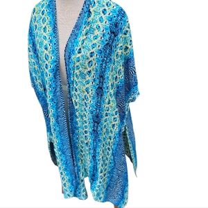 Laundry By Design Kimono Women One Size Blue Lightweight Beach Cover Up Resort